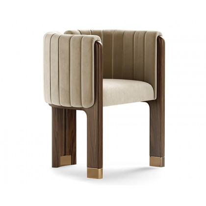 HMR Velvet Fluted Upholstered Accent Chair with Wood Frame (Set of 2) - Camel