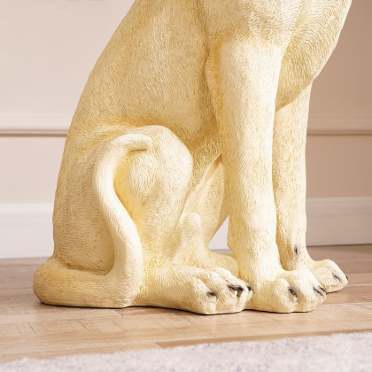HMR - Modern Beige Resin Dog Sculpture Cute End Side Table with Stainless Steel Storage Tray