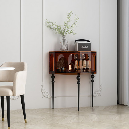 HMR - 37" Brown Acrylic Demilune Console Table Open Storage Mid Century Modern Entryway Table