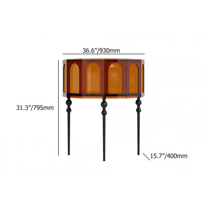 HMR - 37" Brown Acrylic Demilune Console Table Open Storage Mid Century Modern Entryway Table