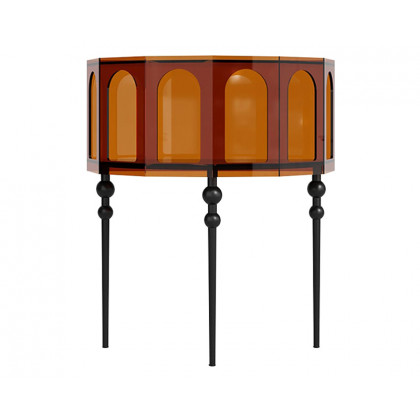 HMR - 37" Brown Acrylic Demilune Console Table Open Storage Mid Century Modern Entryway Table