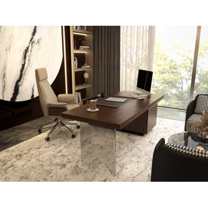 HMR - 71.5" Modern L-Shape Standing Executive Desk with Side Cabinet and lifter Desktop