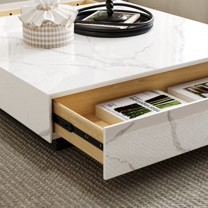 HMR Sintered Stone Electric Fireplace Humidifier TV Stand & 39" Coffee Table Set - White, 86.6"W x 15.7"D x 10"H