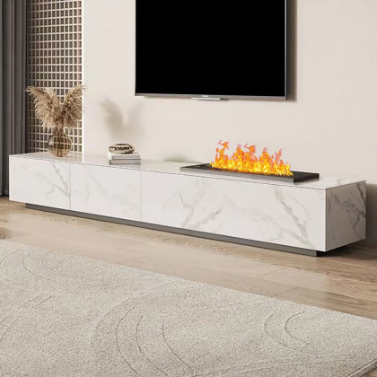 HMR Sintered Stone Electric Fireplace Humidifier TV Stand & 39" Coffee Table Set - White, 86.6"W x 15.7"D x 10"H