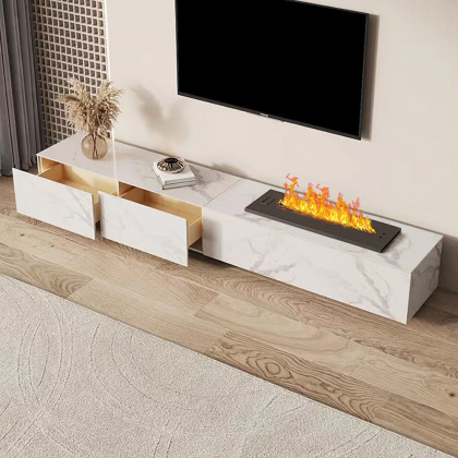 HMR Sintered Stone Electric Fireplace Humidifier TV Stand & 39" Coffee Table Set - White, 86.6"W x 15.7"D x 10"H