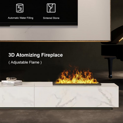 HMR Sintered Stone Electric Fireplace Humidifier TV Stand & 39" Coffee Table Set - White, 86.6"W x 15.7"D x 10"H