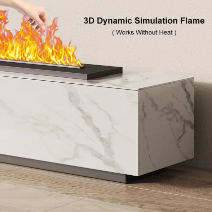 HMR Sintered Stone Electric Fireplace Humidifier TV Stand & 39" Coffee Table Set - White, 86.6"W x 15.7"D x 10"H