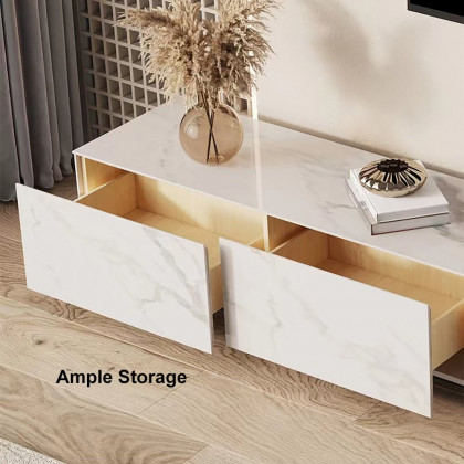 HMR Sintered Stone Electric Fireplace Humidifier TV Stand & 39" Coffee Table Set - White, 86.6"W x 15.7"D x 10"H