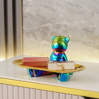HMR - Colorful Electroplating Ceramic Trendy Bear Entrance Storage Tray With Hooks Key Holder