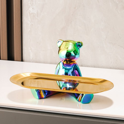 HMR - Colorful Electroplating Ceramic Trendy Bear Entrance Storage Tray With Hooks Key Holder