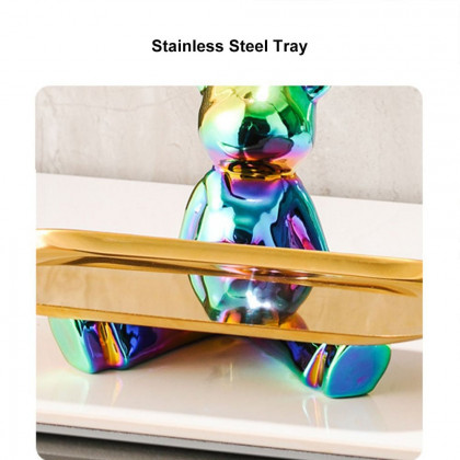 HMR - Colorful Electroplating Ceramic Trendy Bear Entrance Storage Tray With Hooks Key Holder