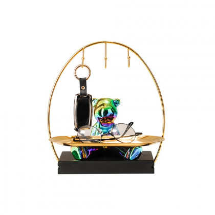 HMR - Colorful Electroplating Ceramic Trendy Bear Entrance Storage Tray With Hooks Key Holder