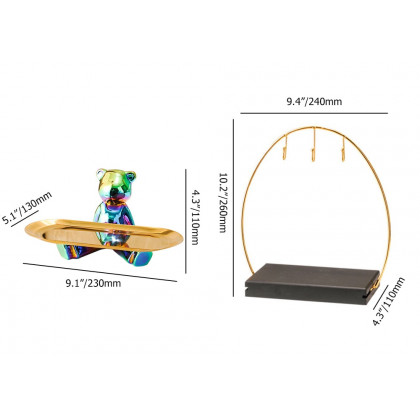 HMR - Colorful Electroplating Ceramic Trendy Bear Entrance Storage Tray With Hooks Key Holder