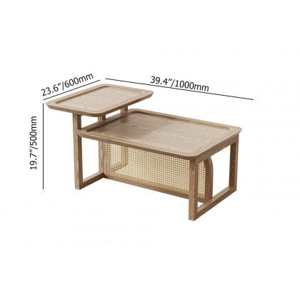 HMR - Modern 2 Piece Nesting Rattan Wood Coffee Table Set in Natural