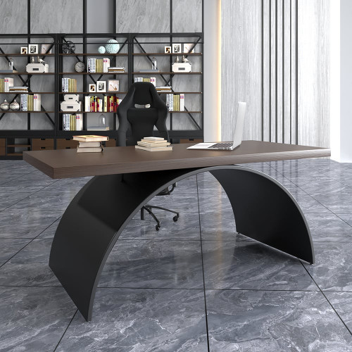 HMR Modern Industrial Rectangular Wood Metal Base Office Desk - Walnut, 63"