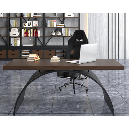 HMR Modern Industrial Rectangular Wood Metal Base Office Desk - Walnut, 63"