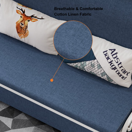 HMR Modern 2-Seater Linen Sleeper Sofa with Trundle - Blue, Queen Size