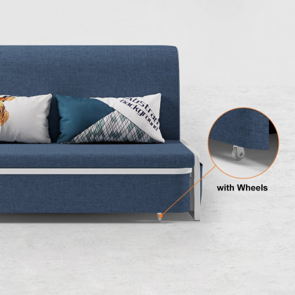 HMR Modern 2-Seater Linen Sleeper Sofa with Trundle - Blue, Queen Size