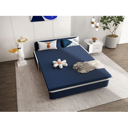 HMR Modern 2-Seater Linen Sleeper Sofa with Trundle - Blue, Queen Size