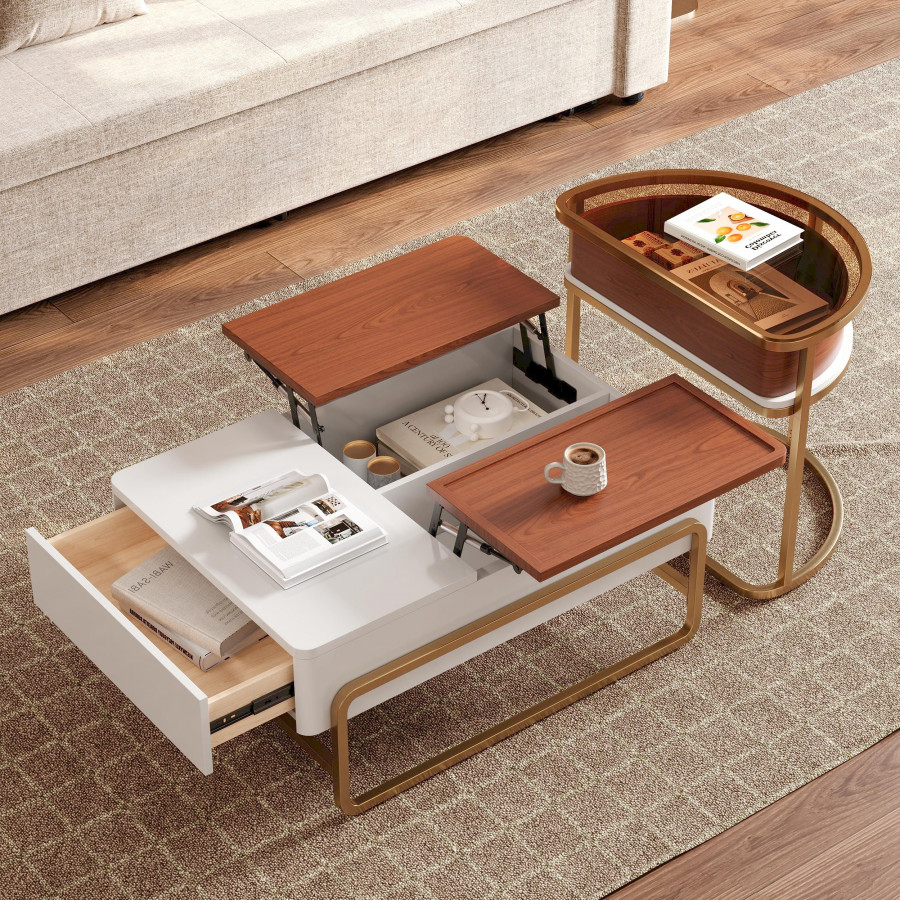 HMR - Rectangular Glass Lift Top Nesting Coffee Table Set