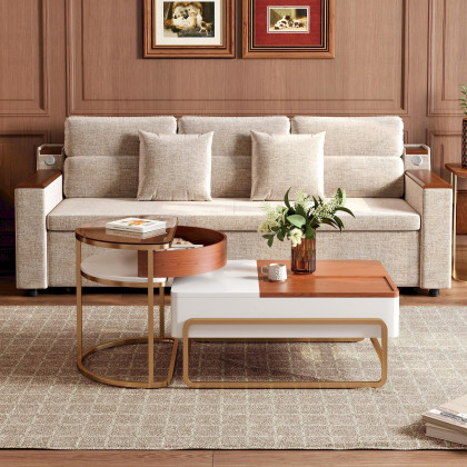 HMR - Rectangular Glass Lift Top Nesting Coffee Table Set