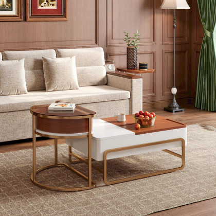 HMR - Rectangular Glass Lift Top Nesting Coffee Table Set
