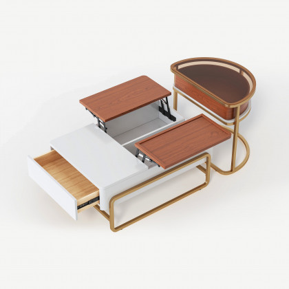 HMR - Rectangular Glass Lift Top Nesting Coffee Table Set