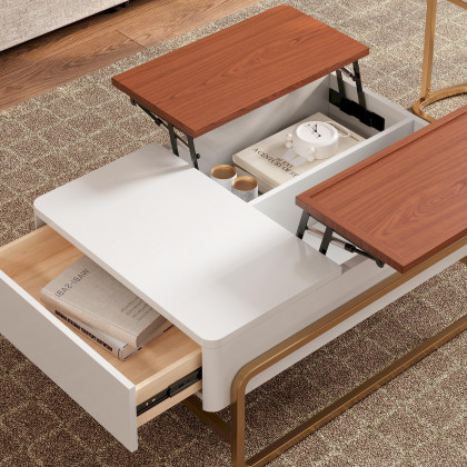 HMR - Rectangular Glass Lift Top Nesting Coffee Table Set
