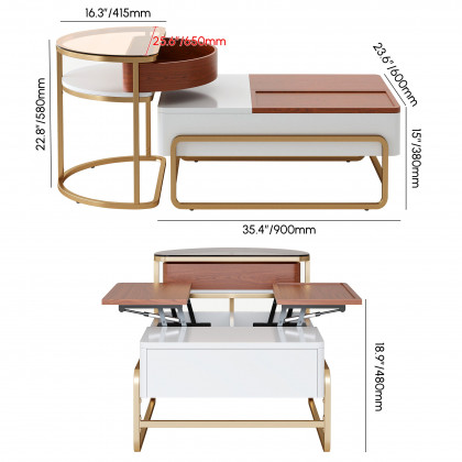 HMR - Rectangular Glass Lift Top Nesting Coffee Table Set