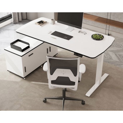 HMR Modern L Shaped Adjustable Electric Standing Executive Desk - White, Left Hand