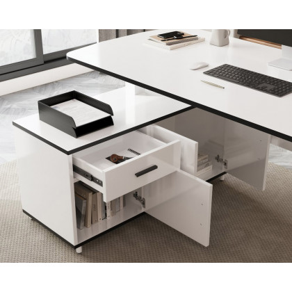 HMR Modern L Shaped Adjustable Electric Standing Executive Desk - White, Left Hand