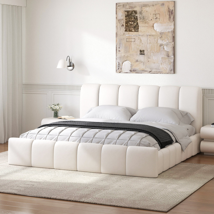 HMR - Humply Modern Leather Wingback King Bed Frame with Upholstered Headboard