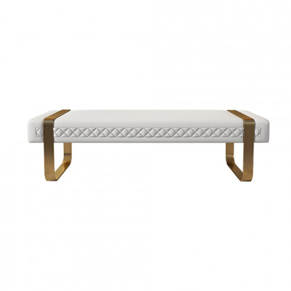 HMR - Modern White Faux Leather Upholstered Bedroom Bench with Stainless Steel Frame