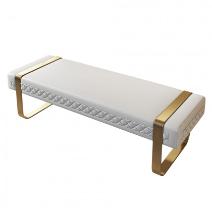 HMR - Modern White Faux Leather Upholstered Bedroom Bench with Stainless Steel Frame