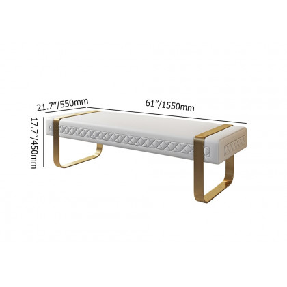 HMR - Modern White Faux Leather Upholstered Bedroom Bench with Stainless Steel Frame