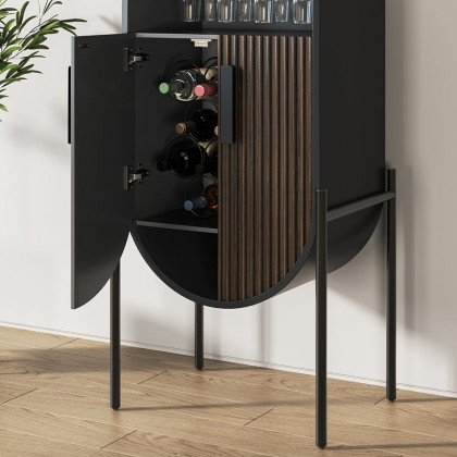 HMR - Industrial Black Oval Bar Cabinet with Glass & Wine Rack Home Bar Cabinet