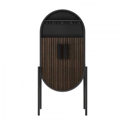 HMR - Industrial Black Oval Bar Cabinet with Glass & Wine Rack Home Bar Cabinet