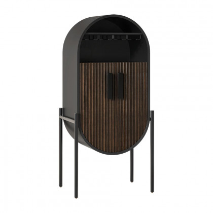 HMR - Industrial Black Oval Bar Cabinet with Glass & Wine Rack Home Bar Cabinet