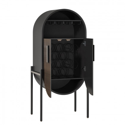 HMR - Industrial Black Oval Bar Cabinet with Glass & Wine Rack Home Bar Cabinet