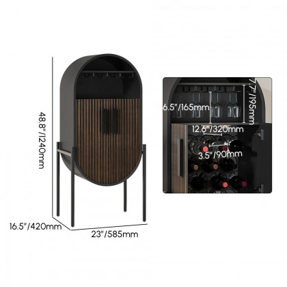 HMR - Industrial Black Oval Bar Cabinet with Glass & Wine Rack Home Bar Cabinet