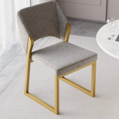 HMR - Modern Dining Chairs Gold with Linen Upholstery (Set of 2) - Light Gray
