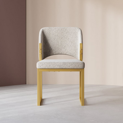 HMR - Modern Dining Chairs Gold with Linen Upholstery (Set of 2) - Light Gray