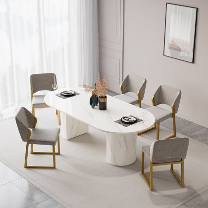 HMR - Modern Dining Chairs Gold with Linen Upholstery (Set of 2) - Light Gray