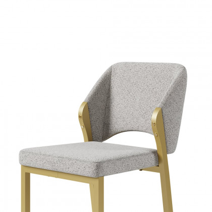 HMR - Modern Dining Chairs Gold with Linen Upholstery (Set of 2) - Light Gray