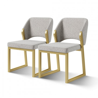 HMR - Modern Dining Chairs Gold with Linen Upholstery (Set of 2) - Light Gray