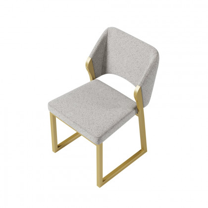 HMR - Modern Dining Chairs Gold with Linen Upholstery (Set of 2) - Light Gray