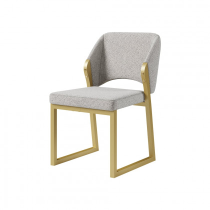 HMR - Modern Dining Chairs Gold with Linen Upholstery (Set of 2) - Light Gray