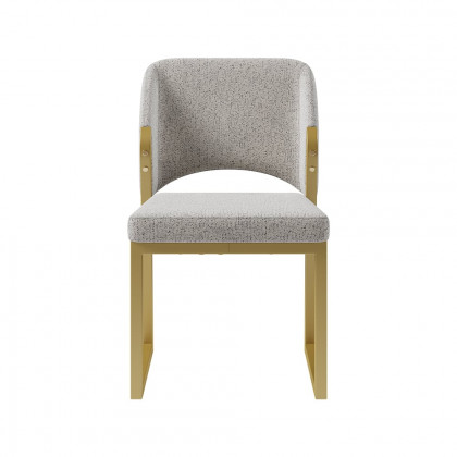 HMR - Modern Dining Chairs Gold with Linen Upholstery (Set of 2) - Light Gray