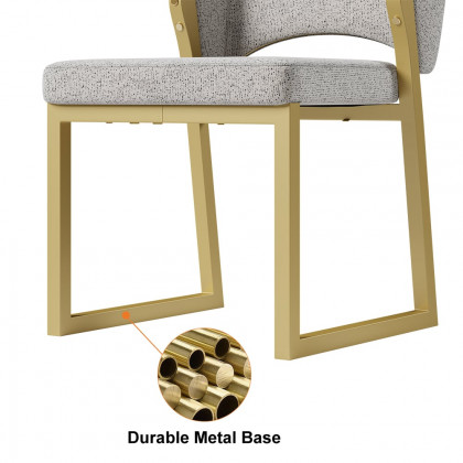 HMR - Modern Dining Chairs Gold with Linen Upholstery (Set of 2) - Light Gray