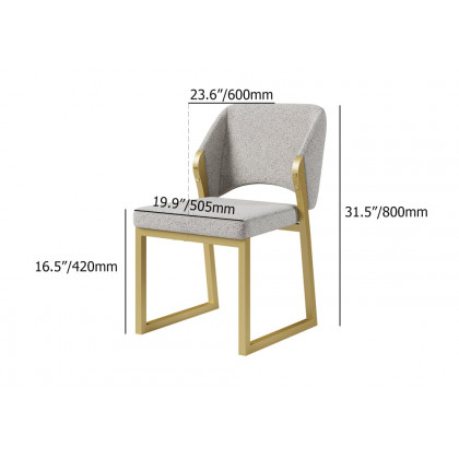 HMR - Modern Dining Chairs Gold with Linen Upholstery (Set of 2) - Light Gray